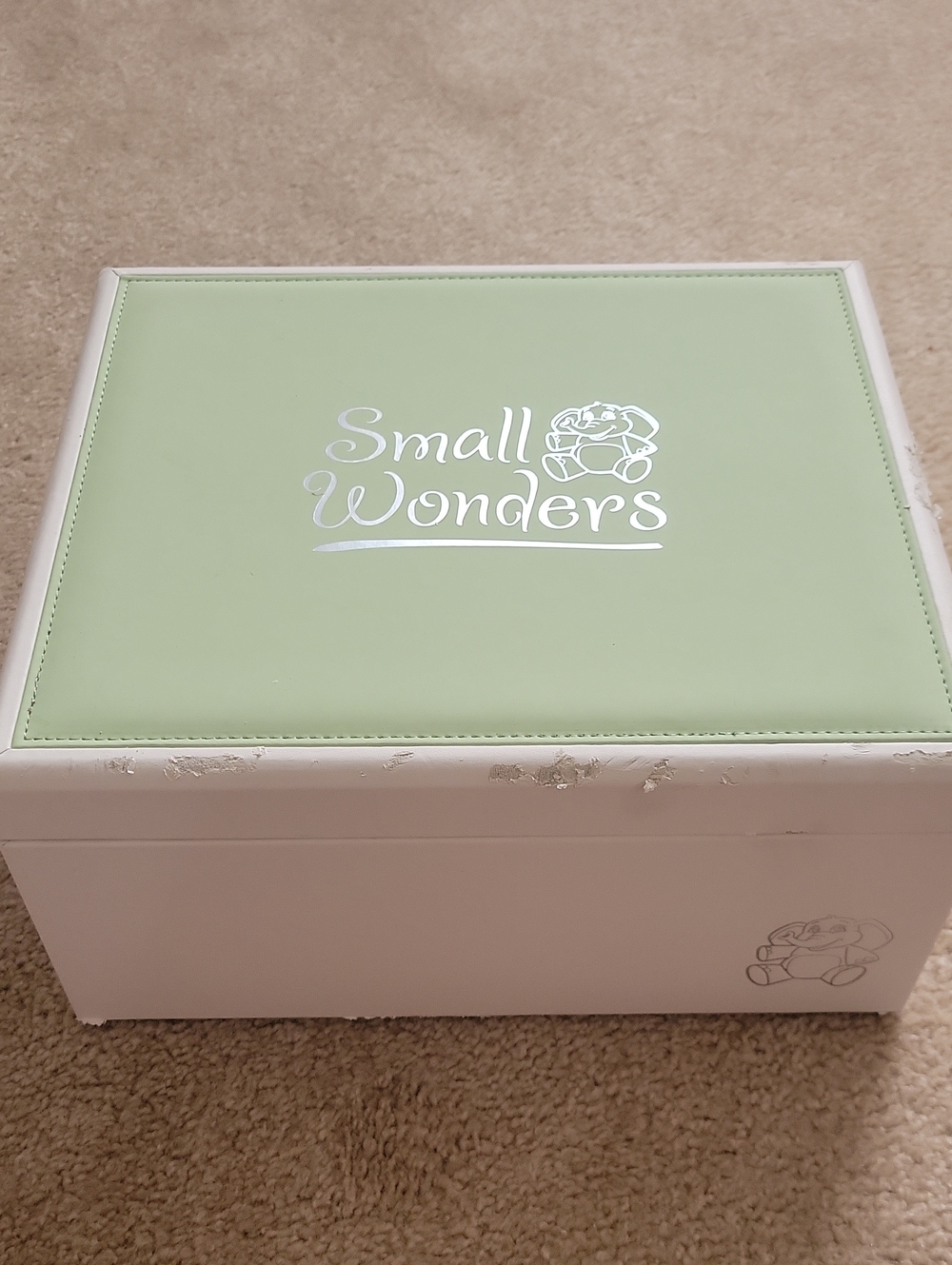 small wonders Green and White New Baby Milestones Gift/ Storage Box